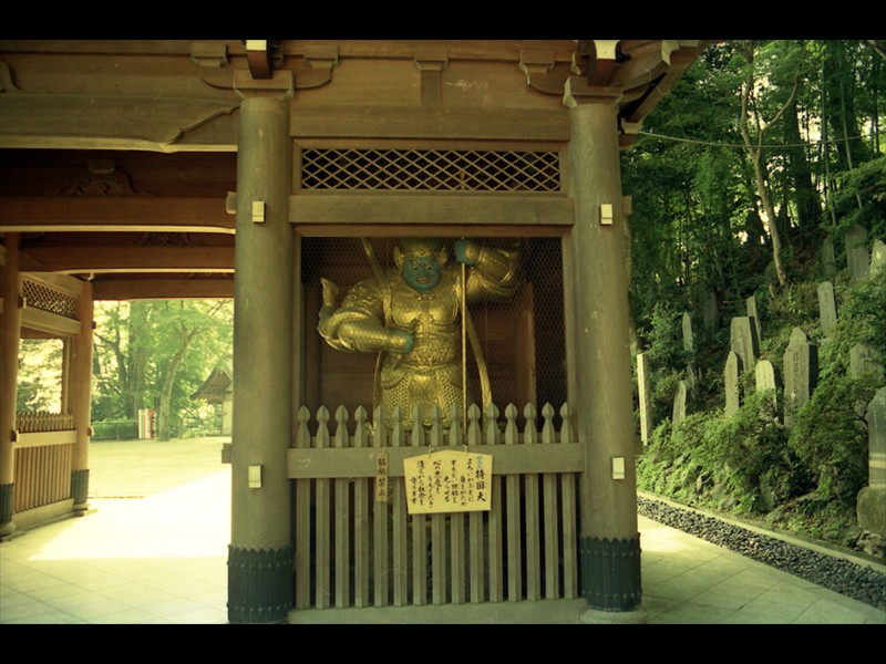 Guardiano all'ingresso del Tempio Buddista Yakuo-in
